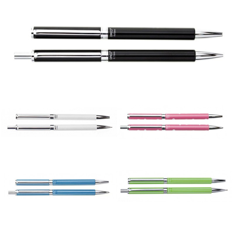 Set pix si creion mecanic, 0.5 mm, ornamente argintii, mina tip Parker, diverse culori Negru - imagine 7